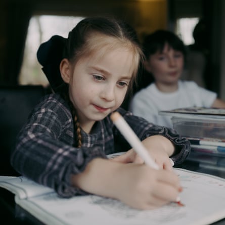 Faith, drawing at home. The two-child limit rule came into force six months before Leanne’s daughter was born in 2017.