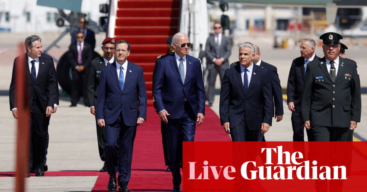 Biden lands in Israel to begin Middle East trip as inflation soars at home – live