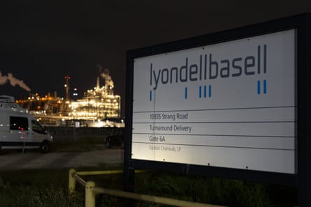 The entrance of the LyondellBasell facility in La Porte, Texas, where a chemical leak killed two.