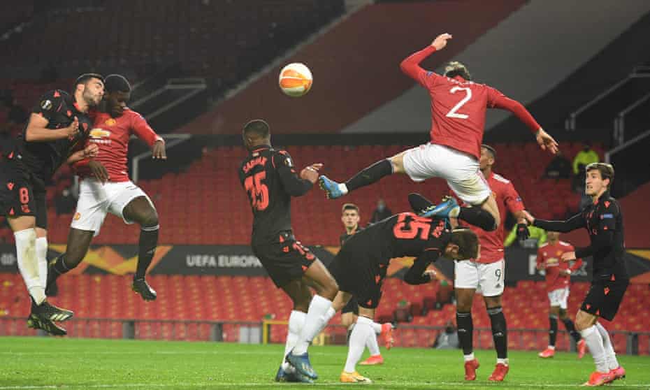 Axel Tuanzebe’s header was ruled out for a foul by Victor Lindelöf.