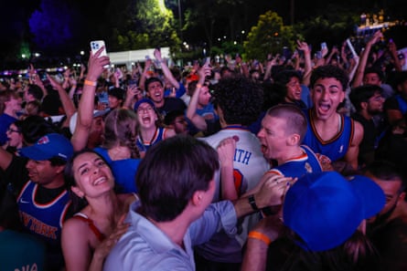 Knicks fans celebrate in Central Park after their team clinched the title