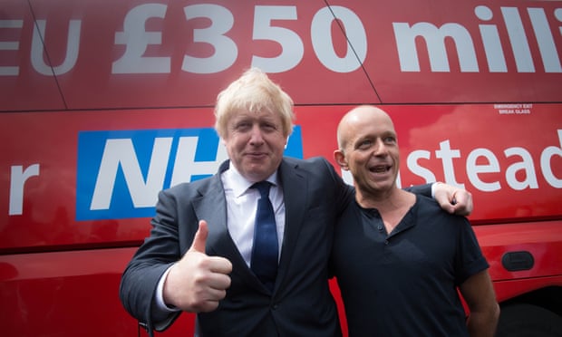 Boris Johnson and Steve Hilton in front of leave campaign poster