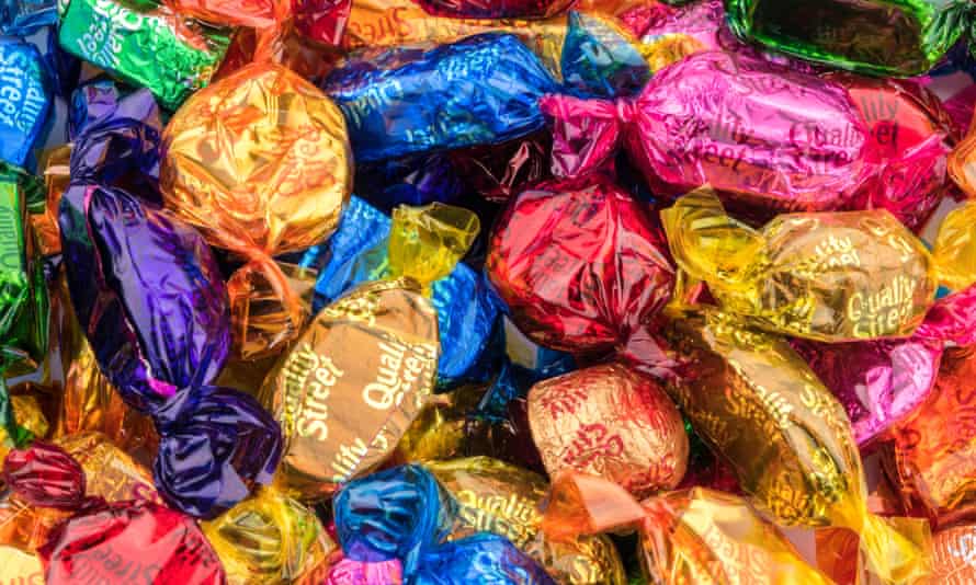 A close-up of the Nestle Quality Street chocolates