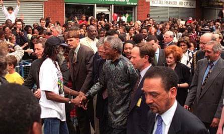 Nelson Mandela in Brixton during his state visit to Britain in 1996.