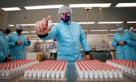 Australian prime minister Scott Morrison visits a plant making the AstraZeneca vaccine in Melbourne in February