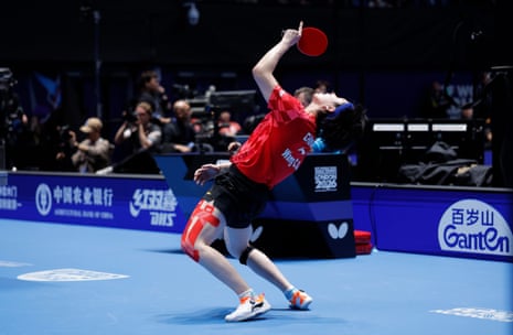 Wang Chuqin of China reacts during his victory against Samuel Walker (England).