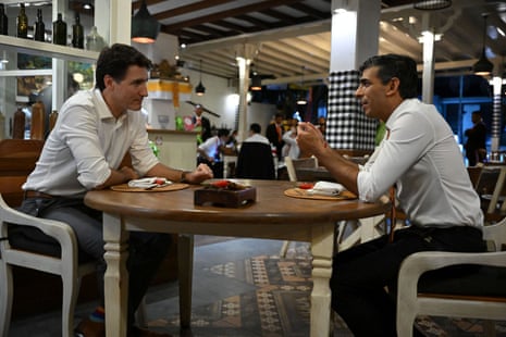 Rishi Sunak holding a meeting with his Canadian opposite number, Justin Trudeau, at the G20 summit in Bali.