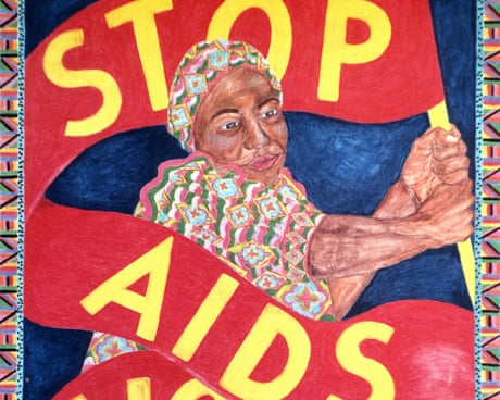 Partial image of a women against Aids poster in South Africa