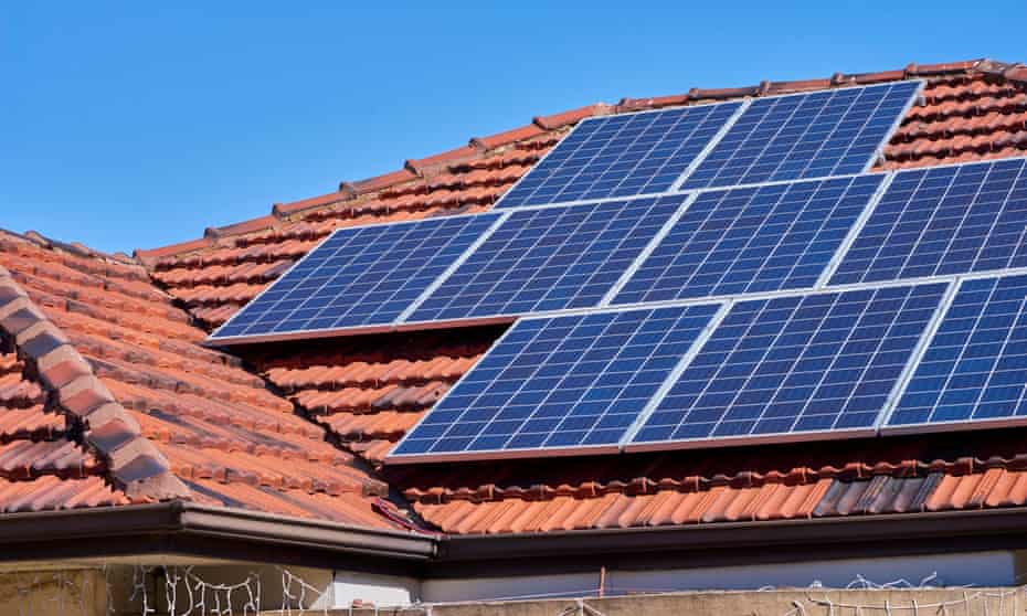 Solar panels on a house roof in Adelaide, Australia