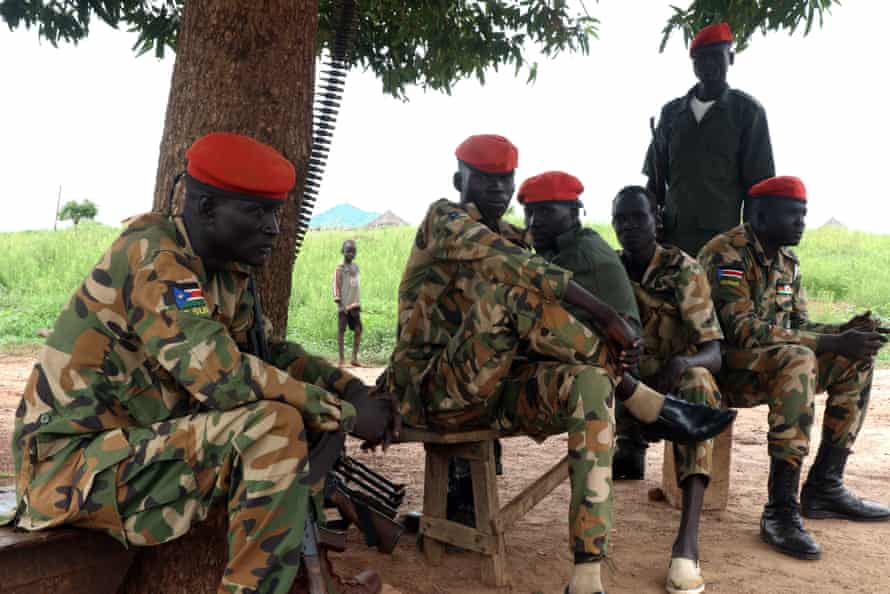 SPLA soldiers from the Dinka tribe at the barracks in Wau, South Sudan.