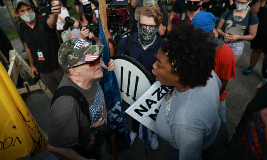 Protesters arguing during a rally in the US state of Georgia last August.