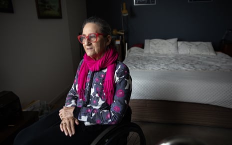 Helen Bonynge in her wheelchair in her bedroom