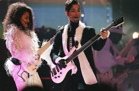 Prince performing at the Brit Awards in 1997.