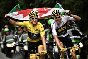 Thomas Rowe celebrate with the Welsh flag.