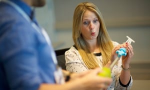Medical school student Leah Trippell reacts while practicing giving abortions.