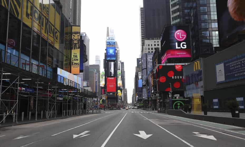 Times Square in New York is seen nearly empty
