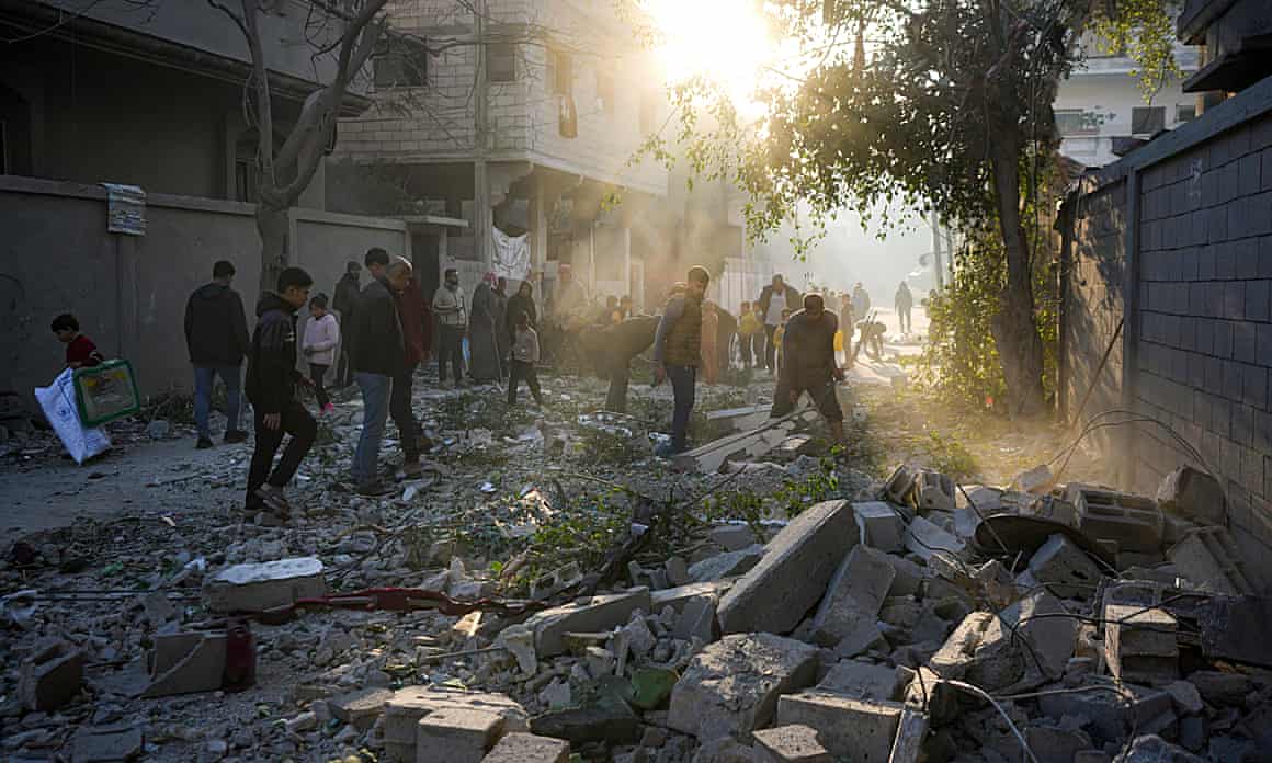 Rubble after Israeli airstrikes on Deir al-Balah, in the central Gaza Strip