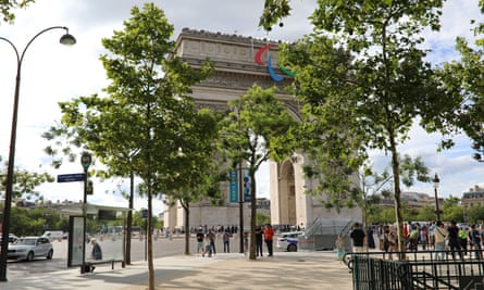The Arc de Triomphe with the Paralympics logo