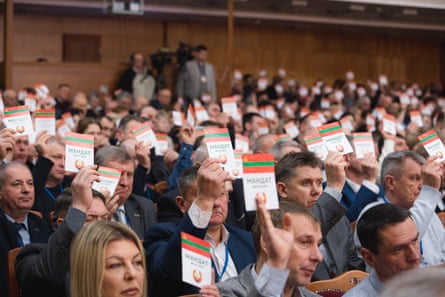 Lawmakers take part in a congress of deputies of Moldova’s breakaway region of Transnistria.