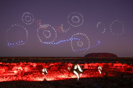 A scene from the drone, sound and light show Wintjiri Wiru in the Northern Territory, Australia