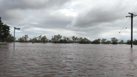 On Saturday, record levels of water were pouring down the Fitzroy River, which had created a 50km-wide inland sea