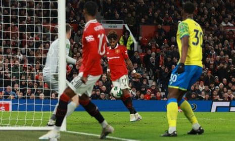 Manchester United’s Fred scores their second goal.