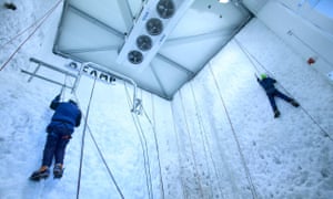 The ice climbing wall at the Ice Factor in Kinlochleven.