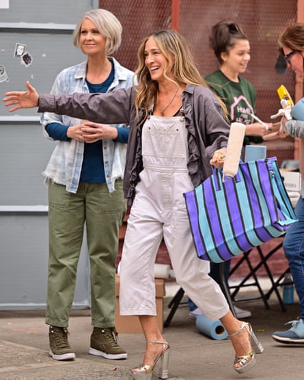 Cynthia Nixon and Sarah Jessica Parker seen on the set of “And Just Like That...”