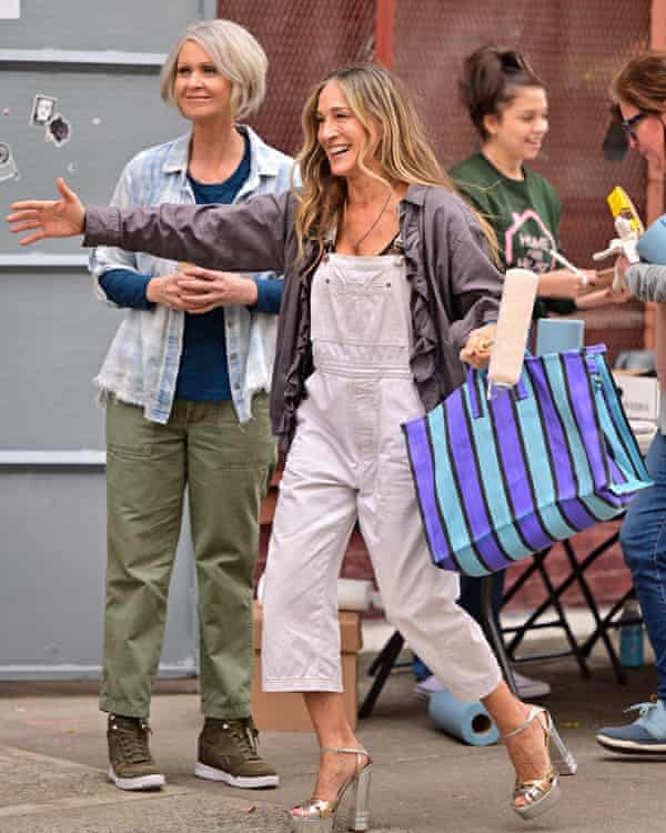 Cynthia Nixon and Sarah Jessica Parker seen on the set of “And Just Like That...”