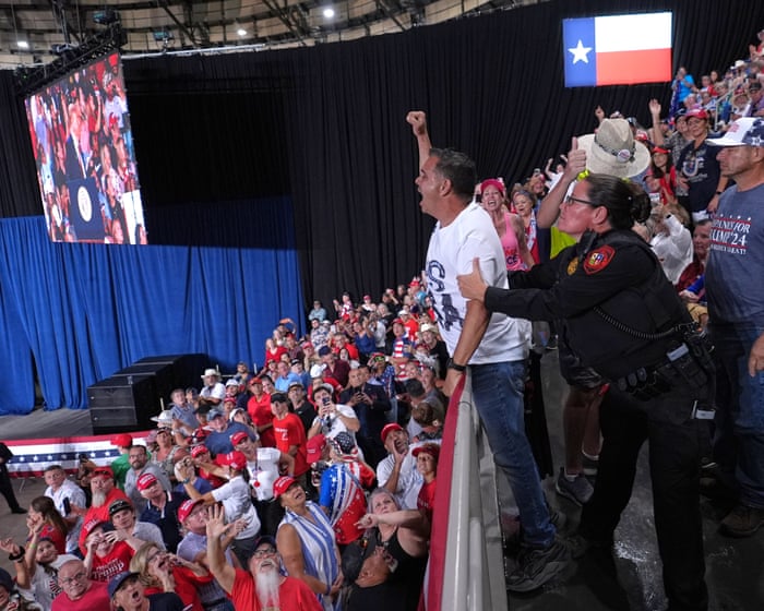 Multiple protesters interrupt Trump as he speaks at Paxton rally in Texas – US politics live