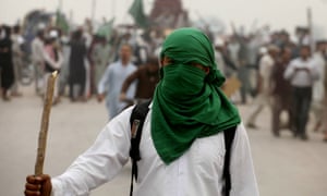 A supporter of the anti-blasphemy protests in Pakistan in 2018