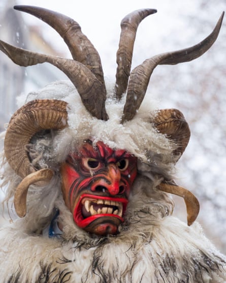 Krampuslauf or Perchtenlauf during advent, an old tradition taking place during christmas time in the alps of Bavaria, Austria and South Tyrol
