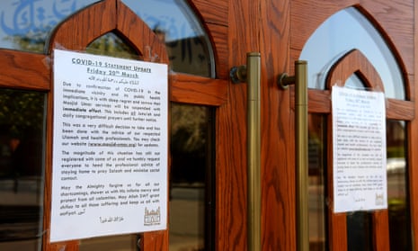 Notices informing worshippers of the closure of a mosque in Leicester in April