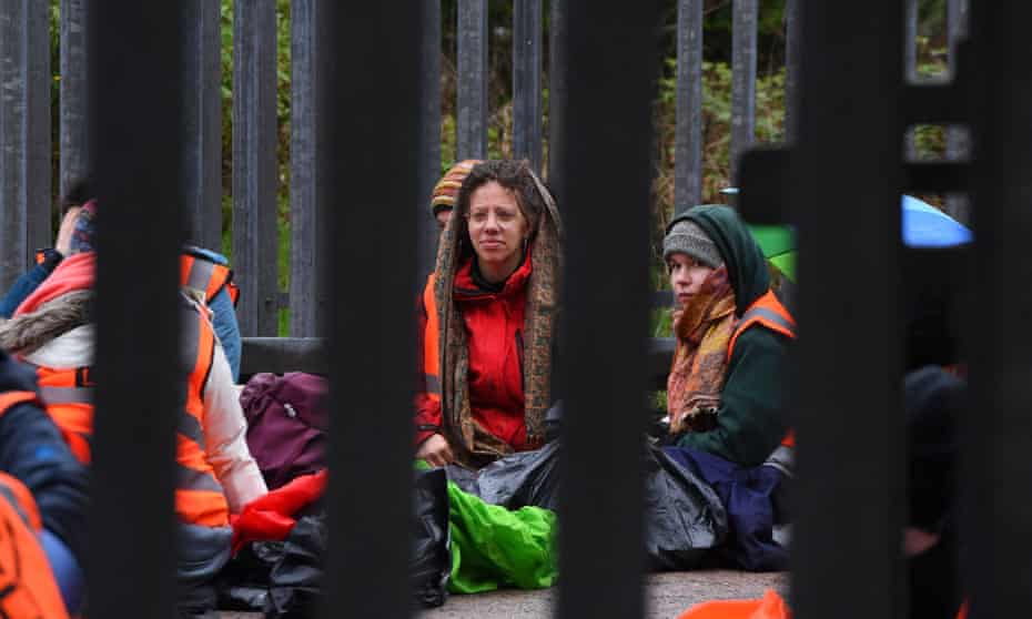 Just Stop Oil climate activists block the entrance to the Nustar Clydebank oil terminal in Glasgow, 3 May 2022.