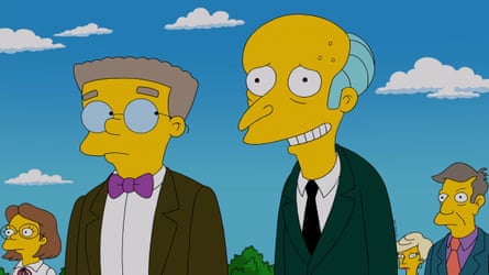 Smithers, Mr Burns and, right, Principal Skinner in The Simpsons.