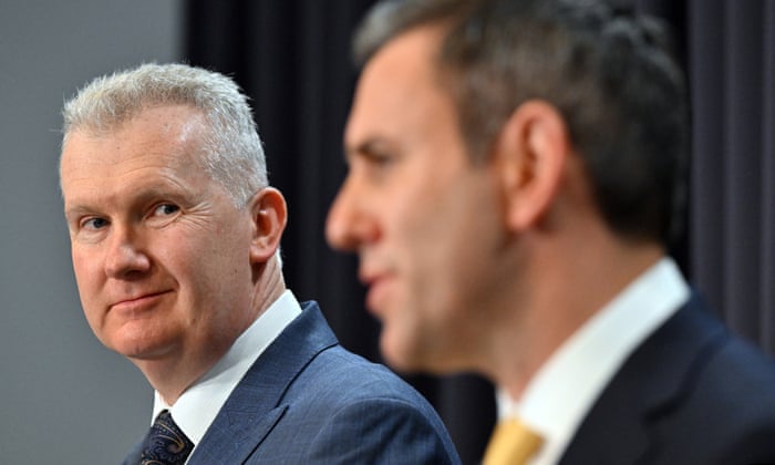 Tony Burke with Jim Chalmers at a press conference in Parliament House