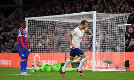 Harry Kane celebrates scoring his and Tottenham's second goal. 