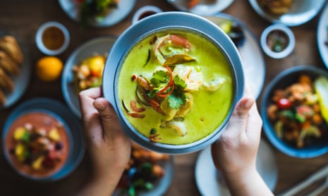 A Thai green coconut curry with seafood