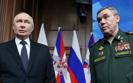 Russian president Vladimir Putin standing beside Russia’s chief of general staff, Gen Valery Gerasimov.