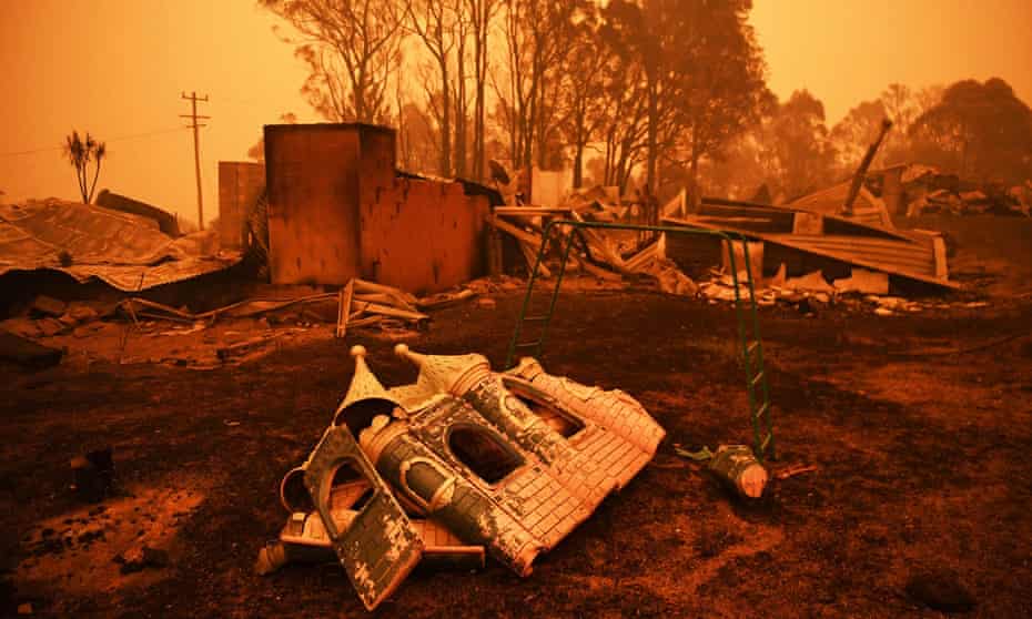 The remains of a destroyed house are pictured in Cobargo, as bushfires continue to ravage Australia.