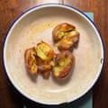 Nigel Slater’s roast new potatoes are ‘bashed around a bit’.