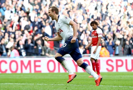 Harry Kane of Tottenham Hotspur celebrates after scoring his team’s equaliser.