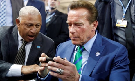 Former California governor Arnold Schwarzenegger tries kava at a climate conference in Bonn. His state is a major importer of the drink.