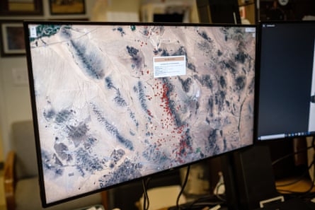 A map on Dr Bruce Anderson’s computer highlights deaths through a common crossing point in the Sonoran Desert.