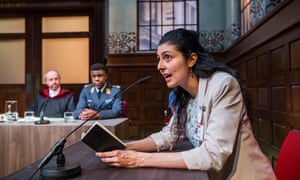 Voting beyond the ballot box … Forbes Masson (Defence Counsel Biegler), Ashley Zhangazha (Lars Koch) and Shanaya Rafaat (Franziska Meiser) in Terror.