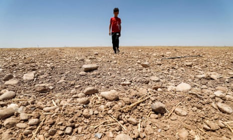 Boy walks through a dried up agricultural field in the Saadiya area, north of Diyala in eastern Iraq.