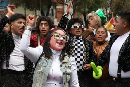 Young clowns take part in a protest in La Paz, Bolivia,