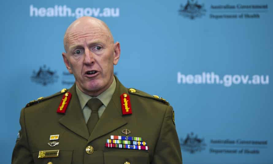 Covid-19 taskforce commander, Lieutenant General John Frewen addresses the media in Canberra earlier this month.