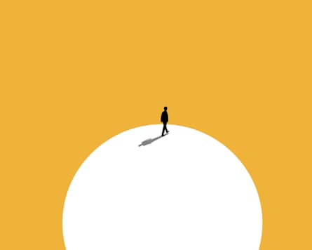 Artwork featuring a man walking alone