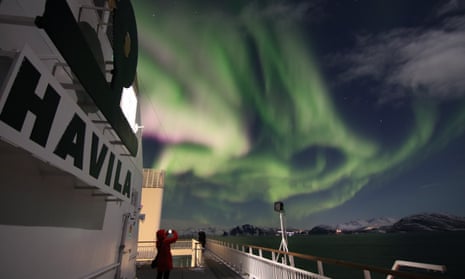 The aurora borealis made a welcome appearance during Kevin Rushby’s trip on board Havila Capella.
